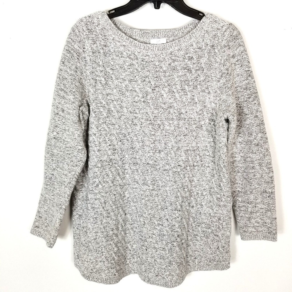 J.Jill Women Cotton Blend Cable Knit Pullover Sweater Size S Petite Gray